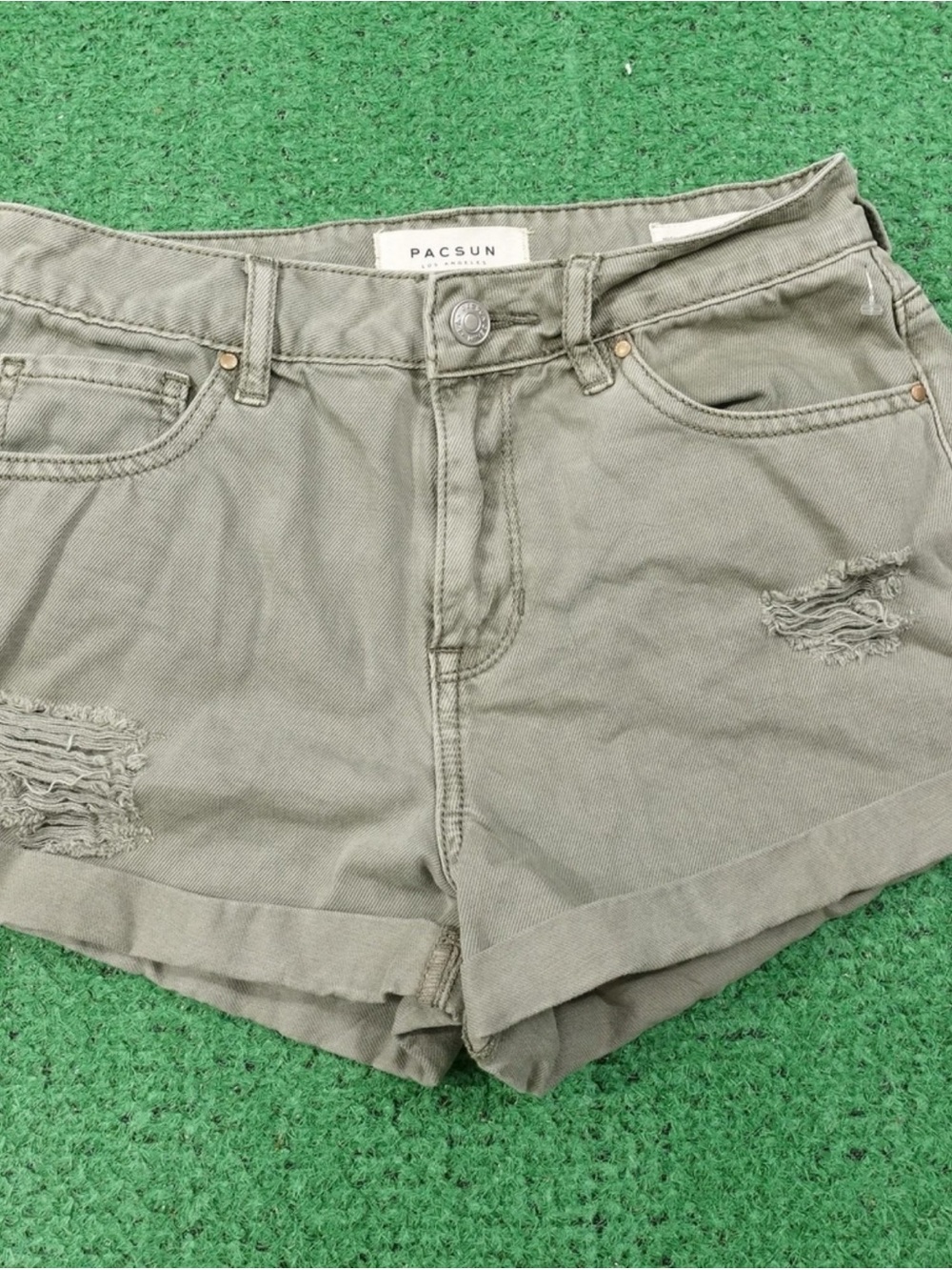 PacSun Olive Green High-Rise Distressed Jean Shorts